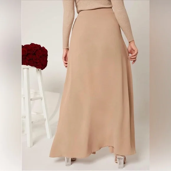 SHEIN High Waist Wide Leg Belted Pants with Skirt Overlay - Tan/Khaki - Size 6 - Picture 2 of 5